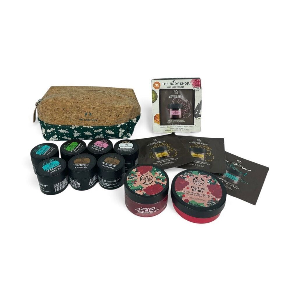 The Body Shop Mask Minis Lot 14pc Festive Berry Body Butter Scrub Xmas Bag NEW